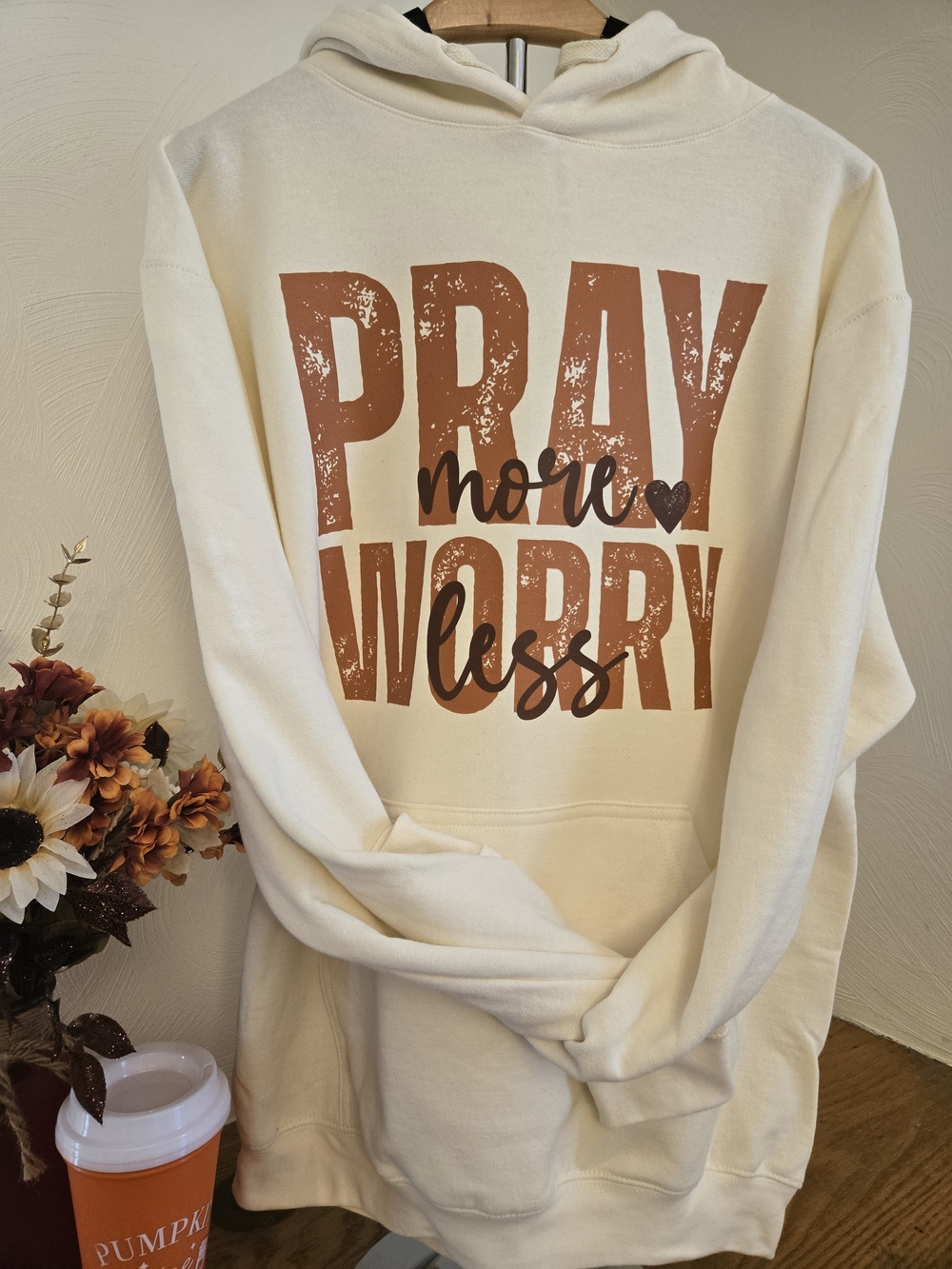 Cream 'Pray More Worry Less' Graphic Hoodie